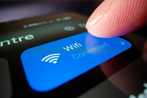 Close-up,View,Of,Connecting,Smartphone,To,Wifi,,Shot,With,Macro